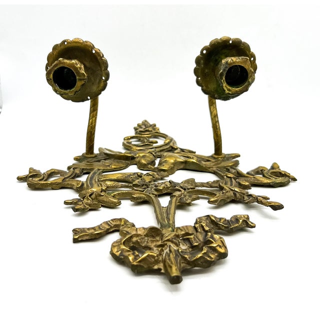 Pair of Vintage Cast Brass Lovebird Wall Candle Sconces – Hollywood Regency / French Country For Sale - Image 9 of 15