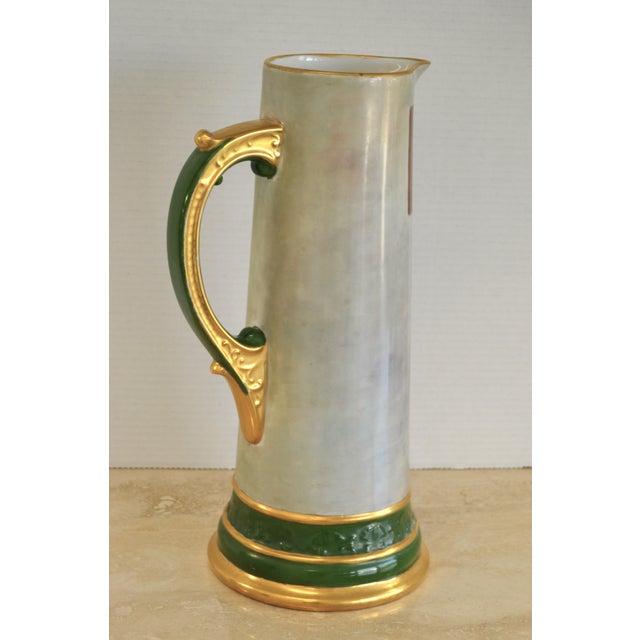 Taupe Early 20th Century Limoges Porcelain Carafe Pitcher Jug Monc and Gilt France For Sale - Image 8 of 12