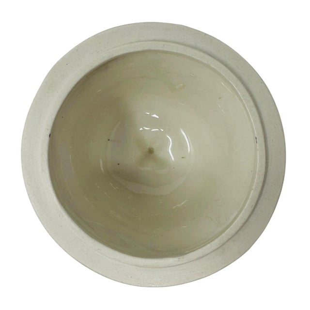 Ivory Vintage Ribbed Ceramic Ginger Jar | Hand-Painted Rose & Floral Lidded Pot | Cottagecore Home Decor | Grandmillennial Style | Pink and Blue Flowers For Sale - Image 8 of 9