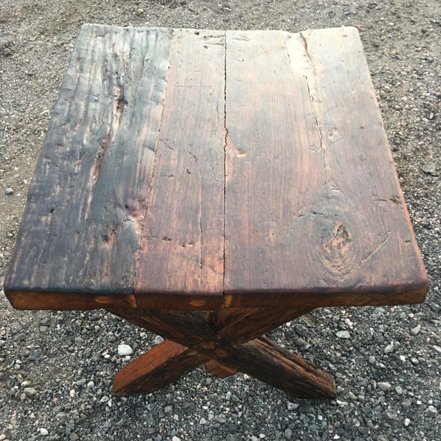 Brown Reclaimed Teak Wood End Table From Antique Vessel For Sale - Image 8 of 13