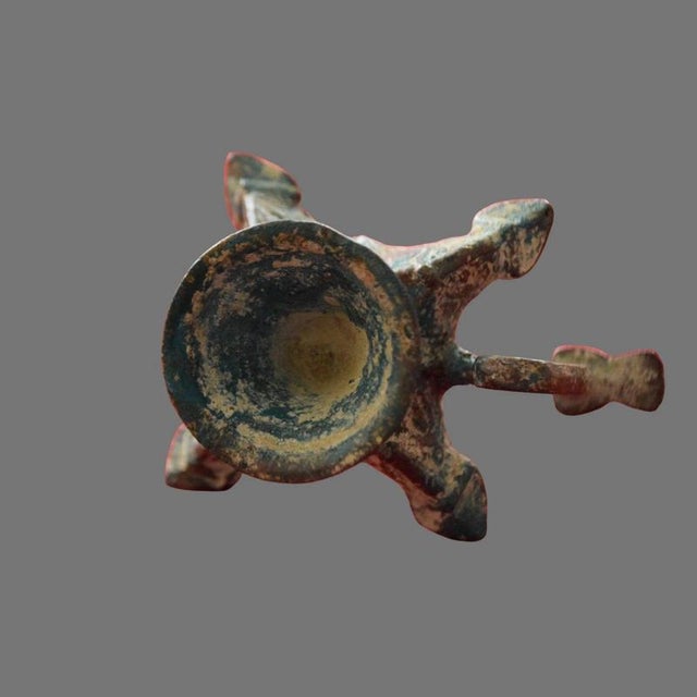 Gold 14th Century Islamic Copper Alloy Oil Lamp with Bird Handle For Sale - Image 8 of 9