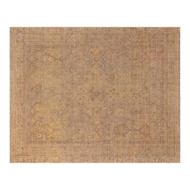 Authentic 19th Century Persian Kirman Botanic Handmade Wool Rug For Sale