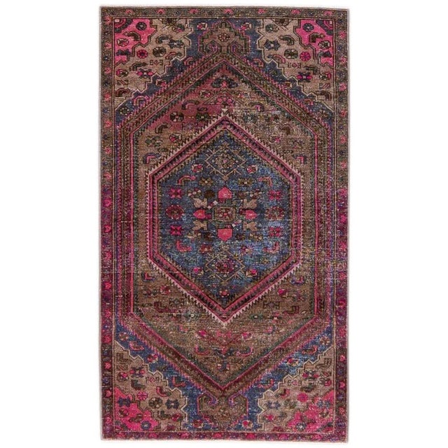 Textile Vintage Distressed Geometric Brown Wool Rug For Sale - Image 7 of 7