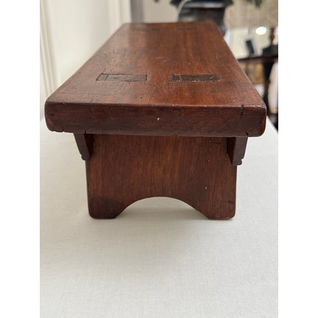 Mid 20th Century Vintage American Primitive Mortise & Tenon Solid Wood Low Stool For Sale - Image 5 of 11