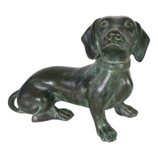 Mid-Century Solid Bronze Dachshund Sculpture . Weighs 10 LBS . For Sale