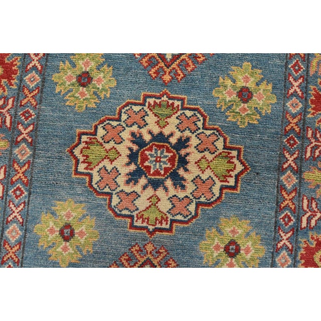 Textile Kazak Runner 2’8” X 9’8” Blue Wool Tribal Hand-Knotted Oriental Rug For Sale - Image 7 of 12