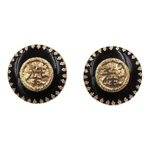 Vintage 1950s Signed Napier Matches Book Piece Black Asian Style Clip Earrings - 2 Pieces
