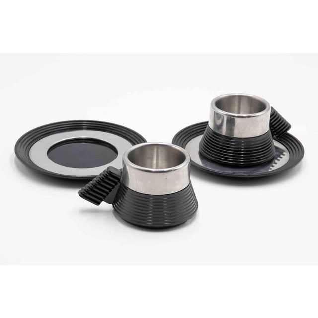 1970s Stainless Steel Espresso Cups Set with Plates by Carlo Giannini, 1970s, Set of 4 For Sale - Image 5 of 8