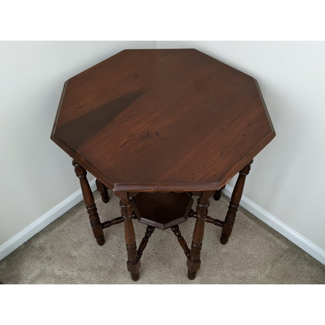 1950s Vintage 8 Turned Spindle Legs & Stretchers Octagonal Gueridon