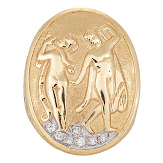 Vintage Nude Figural Ring Diamond 14k Yellow Gold Sz 5 Large Oval Signet For Sale