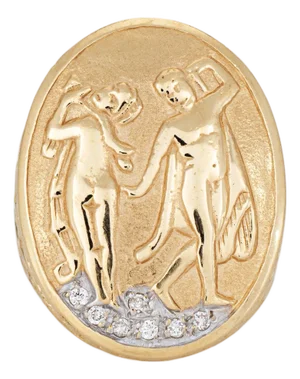 Vintage Nude Figural Ring Diamond 14k Yellow Gold Sz 5 Large Oval Signet