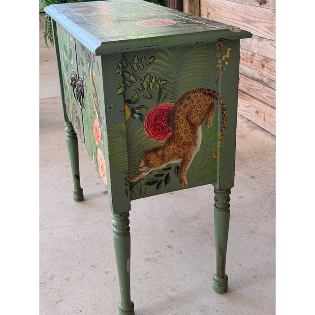 Mid 20th Century Vintage Hand-Painted & Decoupaged Botanical Jungle Cabinet – Custom Mixed Media Art Piece For Sale - Image 5 of 12