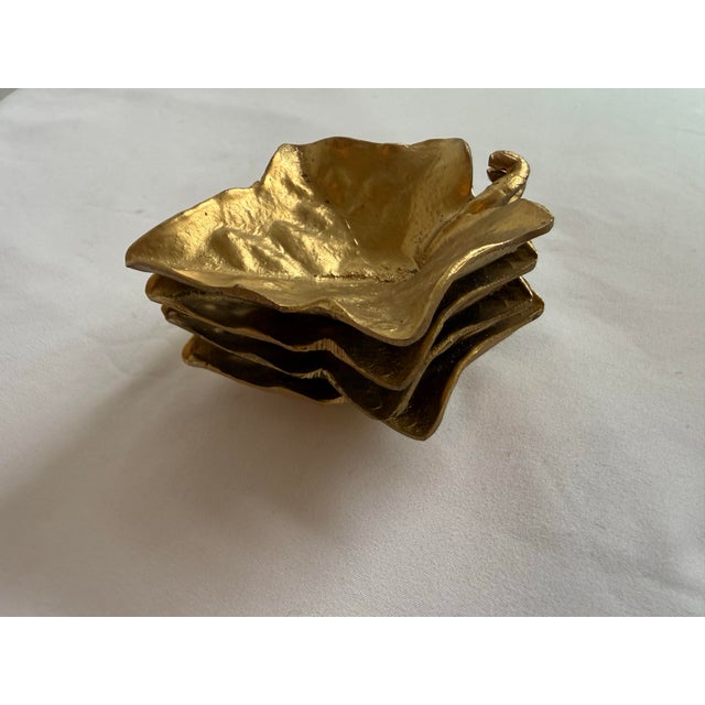 Vintage Brass Set of 4 Oak Leaf Catchall Plates or Ash Trays For Sale - Image 9 of 12
