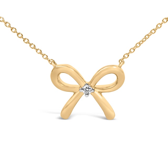 Contemporary Gold Vermeil Diamond Accent Bow Tie Pendant Necklace For Sale - Image 3 of 4