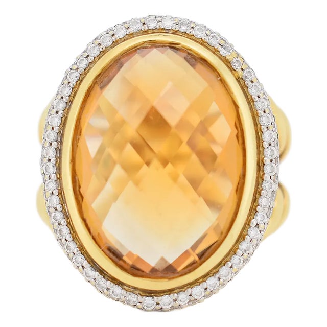 David Yurman - Gold, Champagne Topaz and Diamond Cocktail Ring, Size 5.75 For Sale
