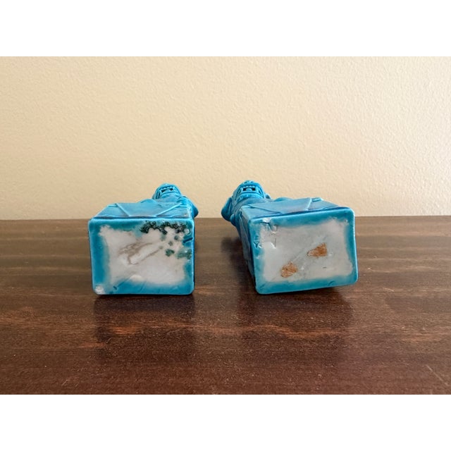 Mid-Century Chinoiserie Turquoise Glazed Porcelain Foo Dogs, Pair For Sale - Image 11 of 11