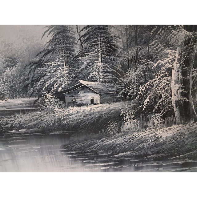 Large Oil Painting, Black & White Winter Landscape on Canvas, H. Gamlen, 1980 For Sale - Image 14 of 18