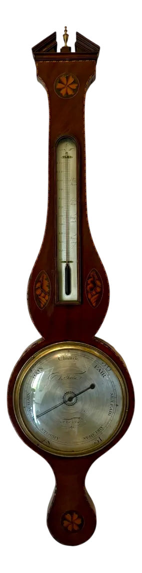 Antique George III Mahogany Shell Inlaid Banjo Barometer, 1800s