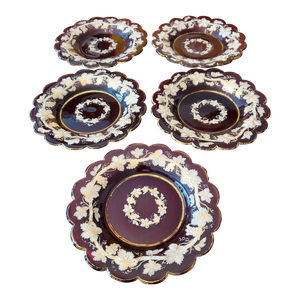 Antique Bohemian Glass Moser Ruby Plates- Set of 5