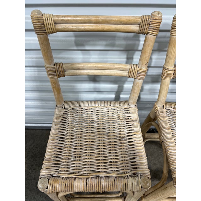 Wood Mid 20th Century Mid Century Vintage Boho Chic Bamboo Wicker Rattan Stools - Set of 2 For Sale - Image 7 of 8