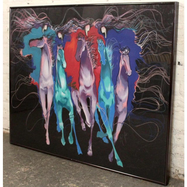 Expressive and energetic, this postmodern abstract equestrian artwork is attributed to Bonny Youdim Leibowitz. Featuring...