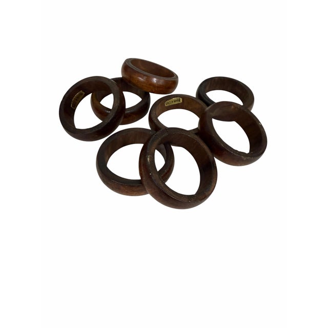 Mid-Century Modern Vintage Mid Century Thin Band Wooden Napkin Rings - Set of 8 For Sale - Image 3 of 5