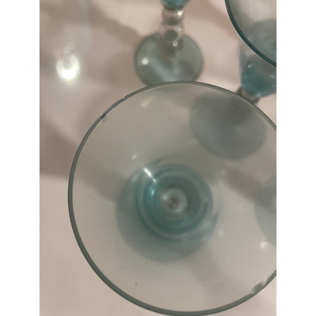 1960s One Dozen (12) Vintage Turquoise Glass Cordials With Bubble Stems For Sale - Image 10 of 10
