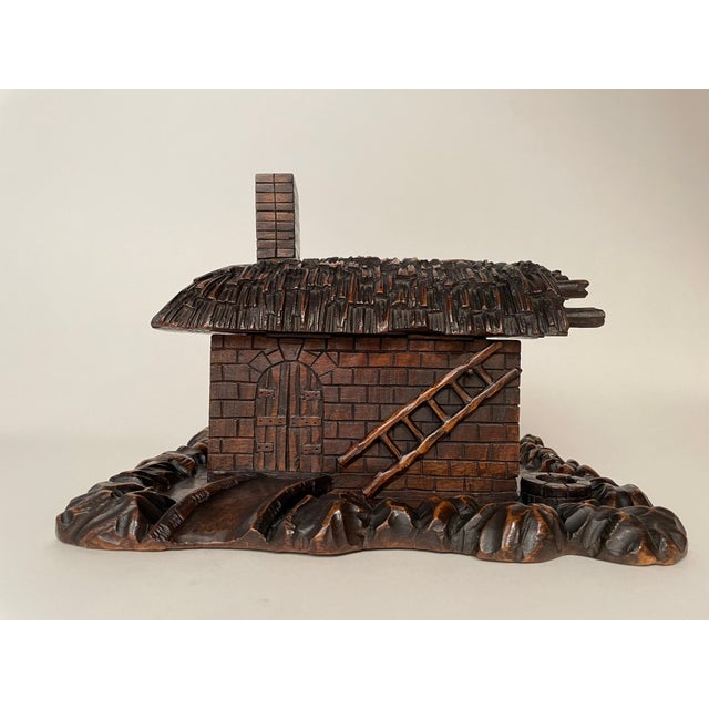 19th Century Swiss Black Forest Carved Thatched Roof Cottage Box For Sale - Image 11 of 12