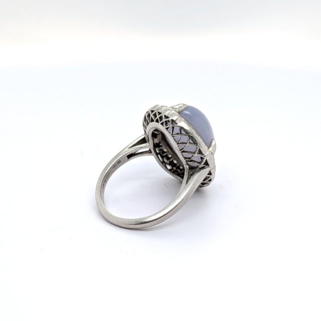 Late 20th Century Platinum Cocktail Ring With Gia Certified Oval Star Sapphire - Size 4.75 For Sale In Phoenix - Image 6 of 8
