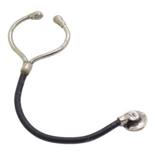 Vintage Italian Handmade Genuine Silver .800 Stethoscope Dollhouse Miniature For Sale