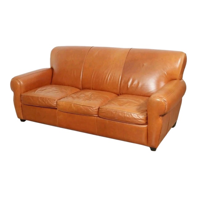 Late 20th Century Club Furniture Brown Leather Sleeper Sofa Made in North Carolina For Sale