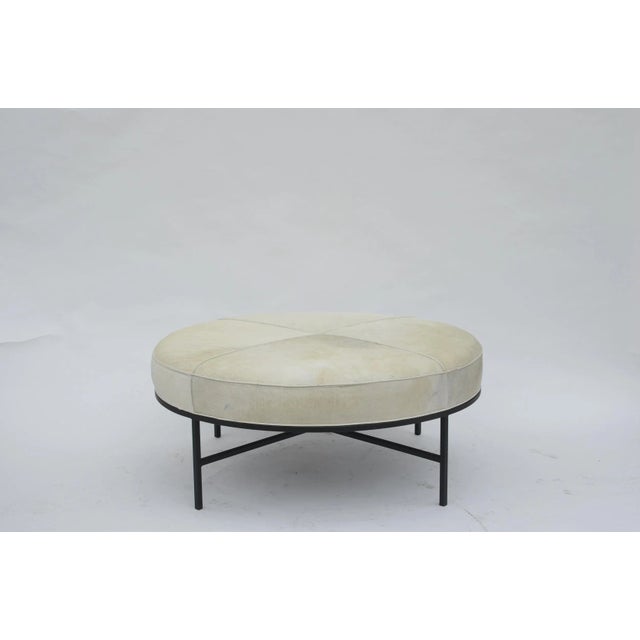 DESIGN FRERES White Hide and Blackened Steel 'Tambour' Ottoman by Design Frères For Sale - Image 4 of 5
