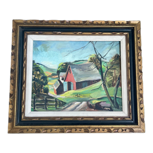 1940’s Original Expressionist Rustic Barn Landscape Painting