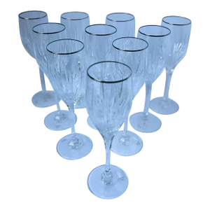 Vintage 1980s Mikasa Arctic Lights Platinum Blown Glass Wine Stems Hostess Set of 10