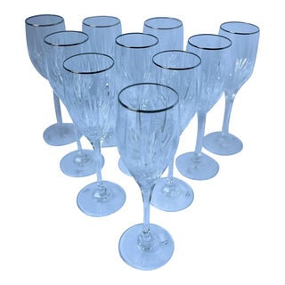 Vintage 1980s Mikasa Arctic Lights Platinum Blown Glass Wine Stems Set of 10 For Sale