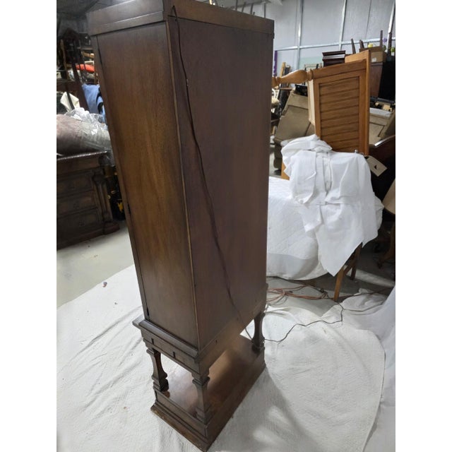 Wood Antique Style Iron & Glass Display Cabinet With Glass Shelving For Sale - Image 7 of 9