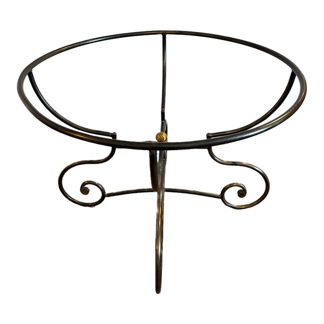 1980s Round Italian Iron Center or Dining Table Pedestal Base Style of Alberto Orlandi For Sale