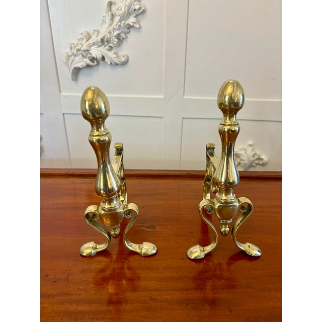 Mid 19th Century Antique Victorian Brass Fire Dogs, 1860s, Set of 2 For Sale - Image 5 of 5