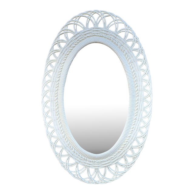 Vintage Burwood Faux Bamboo Rattan Oval Decorative Wall Mirror For Sale