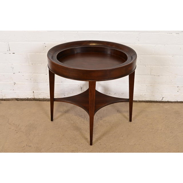Brown John Widdicomb Modern Regency Mahogany Drinks Table With Removable Pewter Serving Tray For Sale - Image 8 of 13