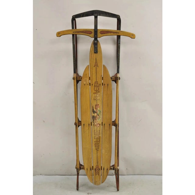 Vintage Flexible Flyer Airline Racer No 60 Wooden Sled Planet Jr USA. Circa Mid 20th Century. Measurements: 9" H x 59" W x...