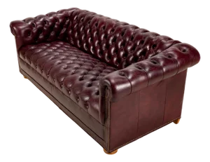 Vintage 1970s Tufted English Chesterfield Style Burgundy Leather Sofa 76"