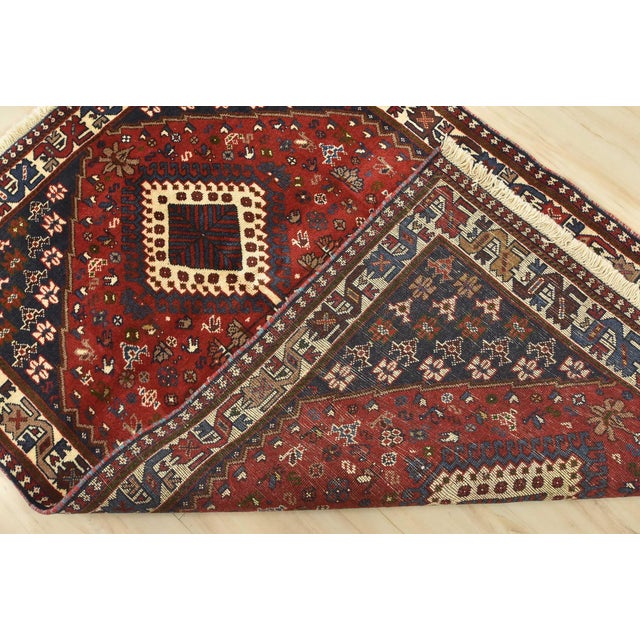 Yalameh Rug 3'5'' X 5'1'' Red Wool Vintage Tribal Hand-Knotted Oriental Carpet For Sale - Image 12 of 13