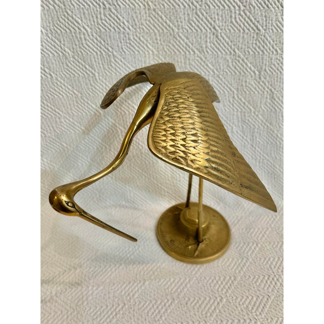 Mid-Century Modern Mid 20th Century Hollywood Regency Chinoiserie Brass Crane Sculptures - A Pair For Sale - Image 3 of 11