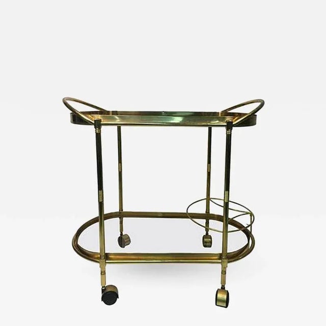Oval Shaped Two-tier Brass Italian Tea or Bar Cart For Sale - Image 4 of 4