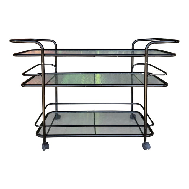 Mid 20th Century Outdoor Patio Tubular Rolling Bar Cart For Sale