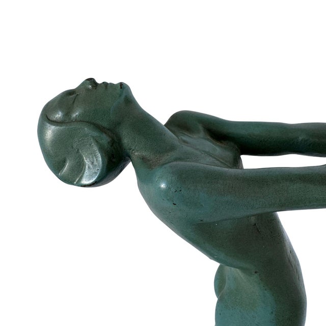 Max Le Verrier 1960s Max Le Verrier "Lueur" French Art Deco Figural Sculpture With Onyx Sphere For Sale - Image 4 of 17