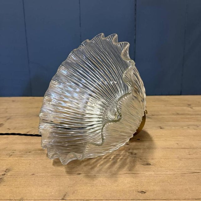 Pressed Glass Pendant Lamp with Brass Fixture from Holophane, 1930s For Sale - Image 13 of 15