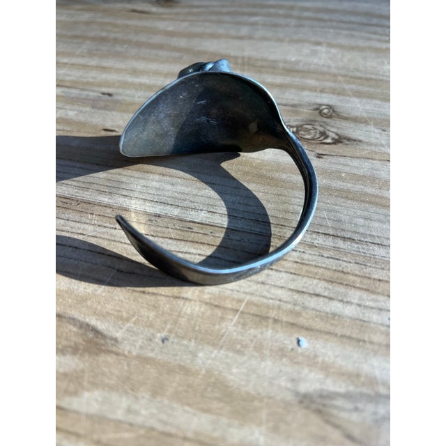 Boho Chic Small Vintage Roger and Sonaa Silver Wrist Cuff With Stone For Sale - Image 3 of 12