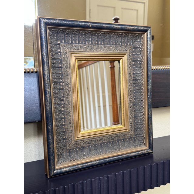 French Provincial Vintage Traditional Baroque Ornate Wood Black & Gold Accent Wall Mirror For Sale - Image 3 of 6